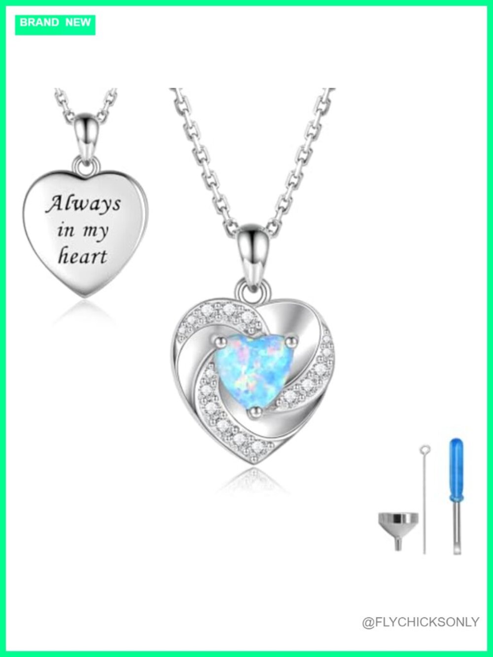 925 Sterling Silver Opal Heart Urn Necklace Cremation Jewelry for Women